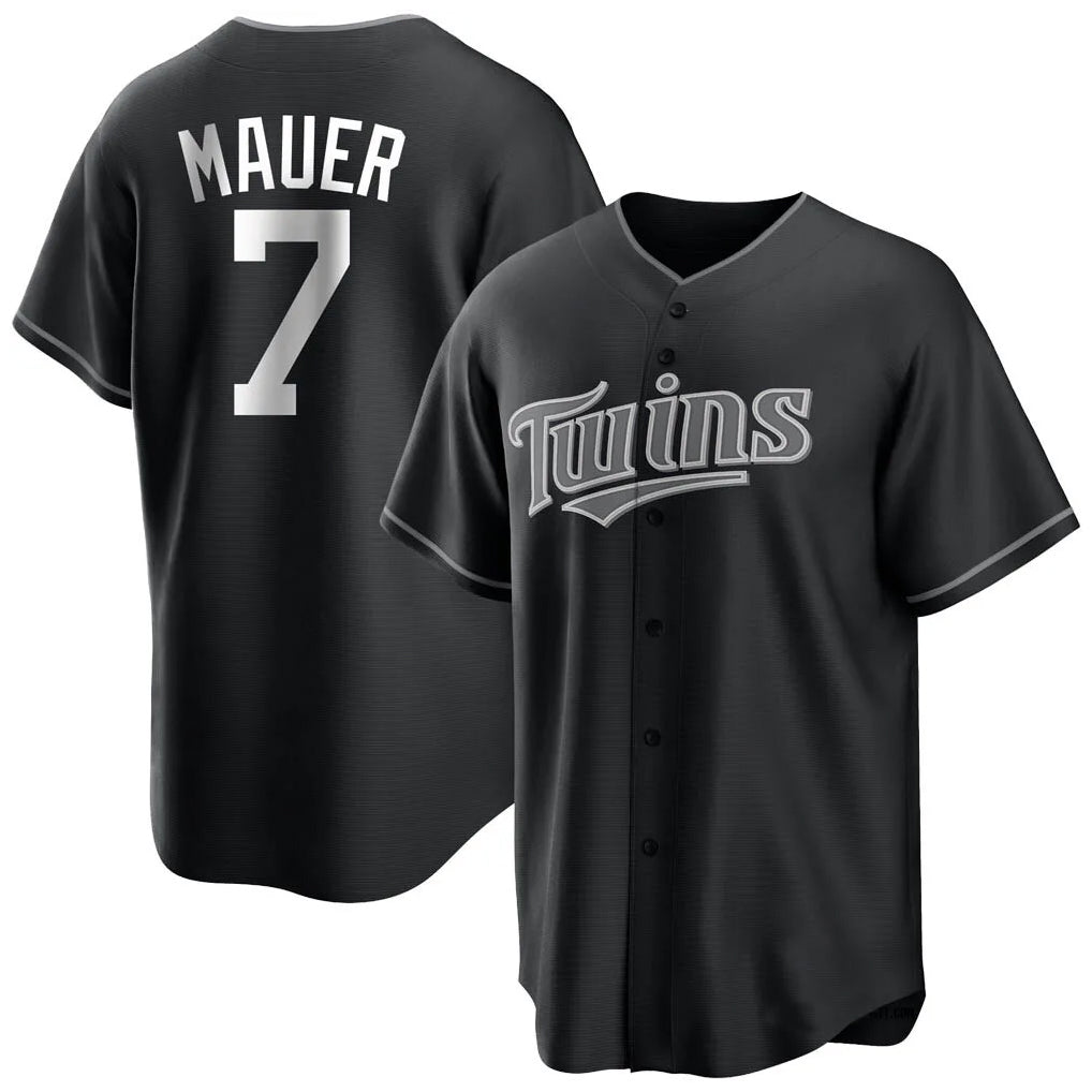 M.Twins #7 Joe Mauer Player Black Home Game Ddoa Stitched Jerseys