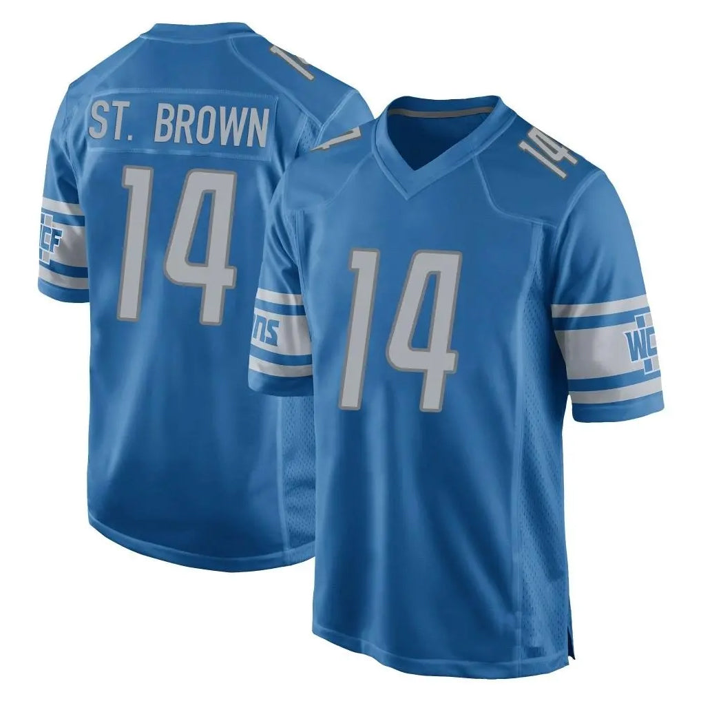 D.Lions #14 Amon-Ra St. Brown Player Blue Home Game Ddoa Stitched Jerseys