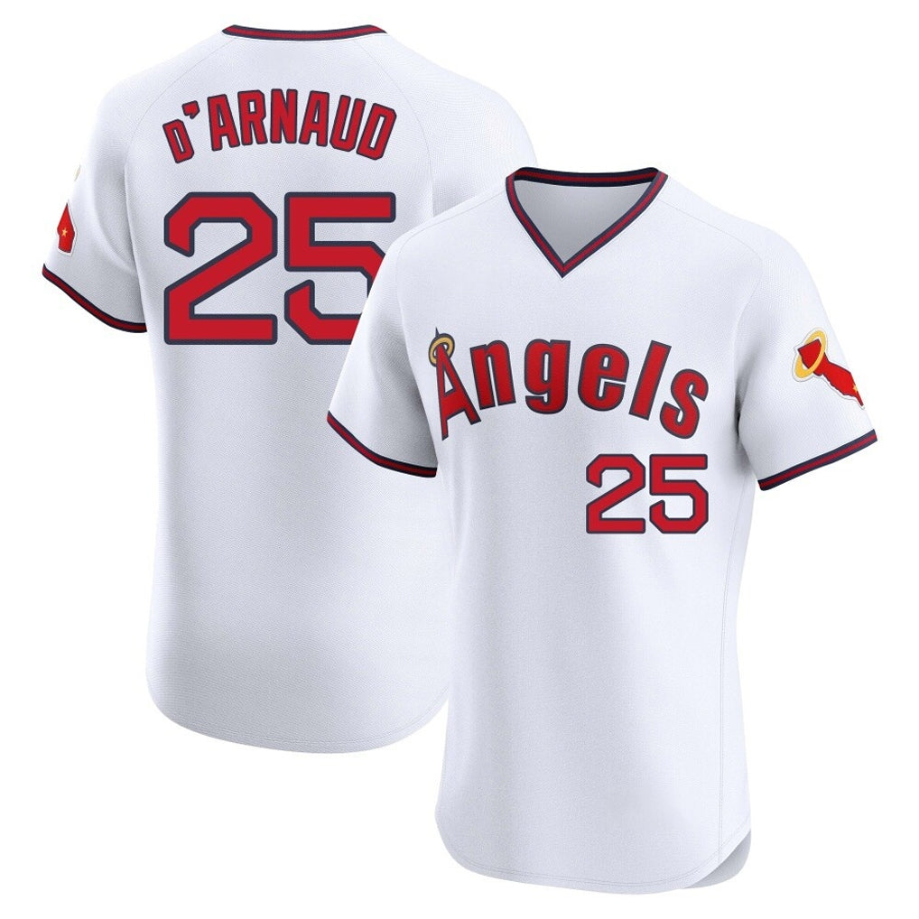 LA.Angels #25 Travis d'Arnaud Player White T-shirt Home Limited Elite Ddoa Stitched Jerseys