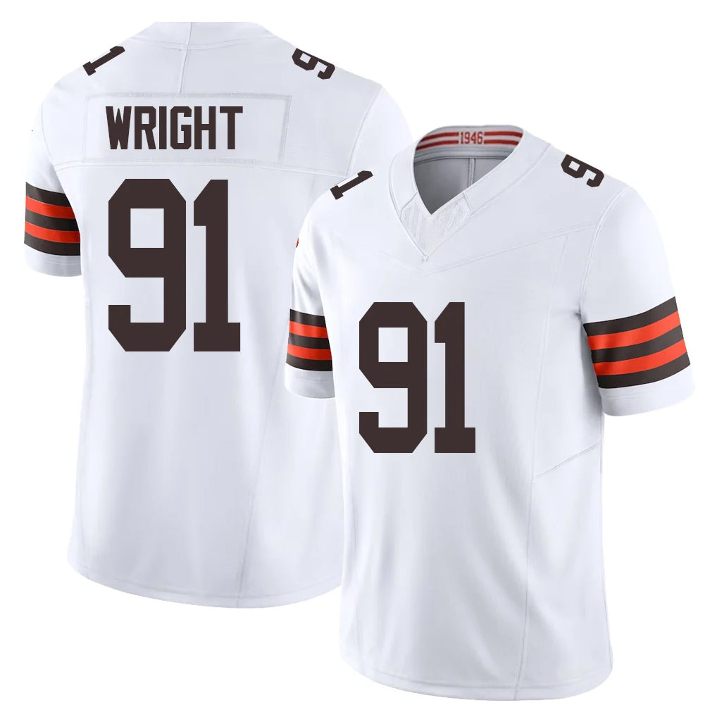 C.Browns #91 Alex Wright Player White Vapor F.U.S.E. Limited Home Game Ddoa Stitched Jerseys