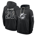 M.Dolphins #28 De'Von Achane Player 2026 Black Logo Pullover Hoodies Limited Game Ddoa Stitched Jerseys
