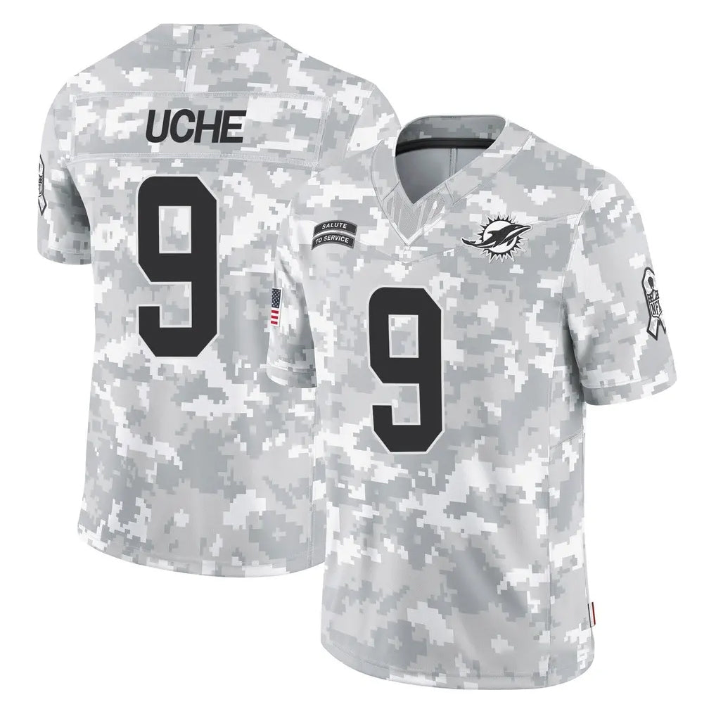 M.Dolphins #9 Joshua Uche Player Arctic Camo Salute To Service Limited Game Ddoa Stitched Jerseys