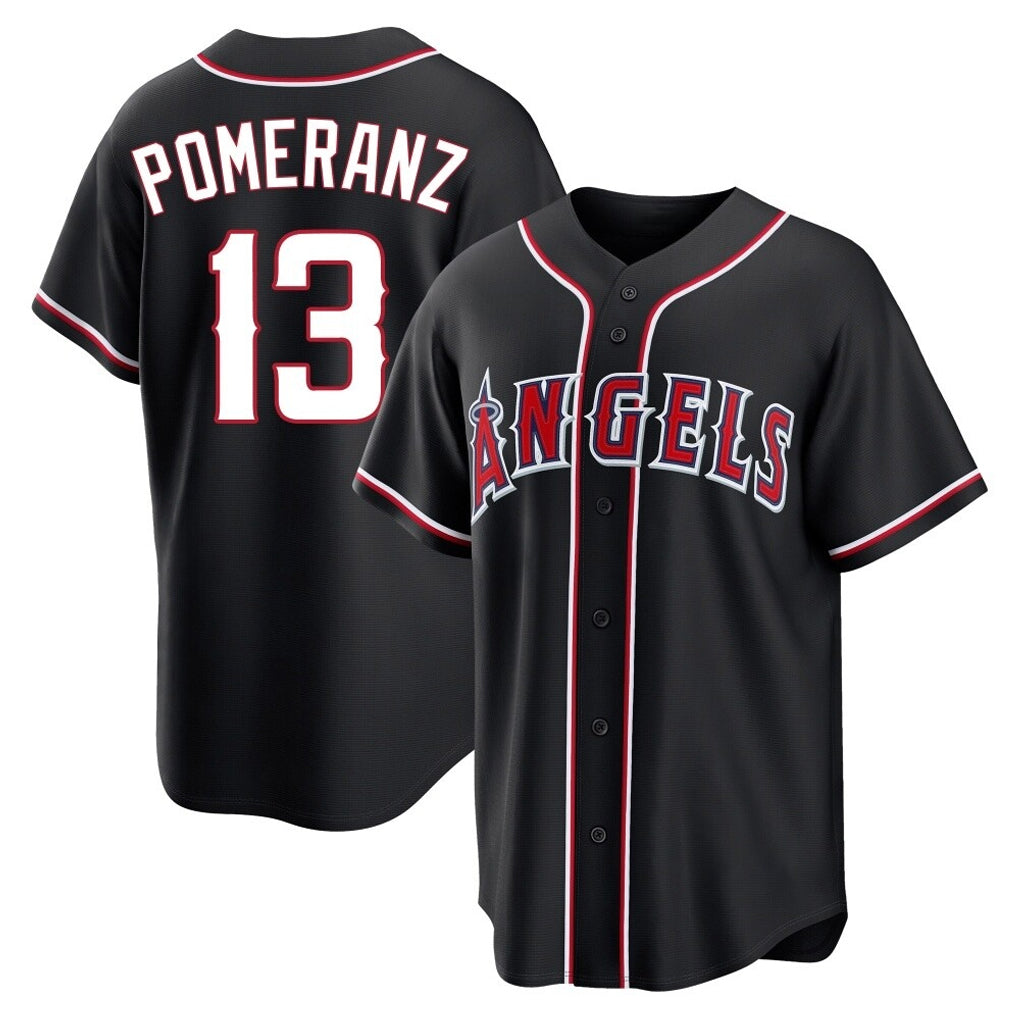 LA.Angels #13 Drew Pomeranz Player Black Fashion Out Home Game Ddoa Stitched Jerseys
