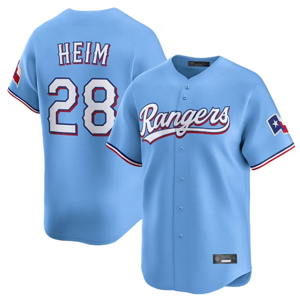 T.Rangers #28 Jonah Heim Player Light Blue Home Limited Ddoa Stitched Jerseys