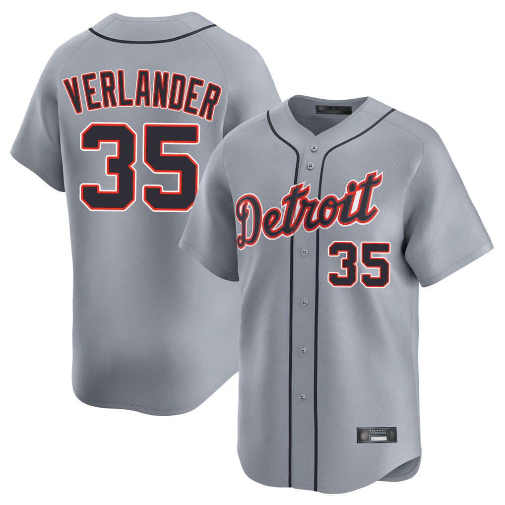 D.Tigers #35 Justin Verlander Player Gray Home Limited Ddoa Stitched Jerseys