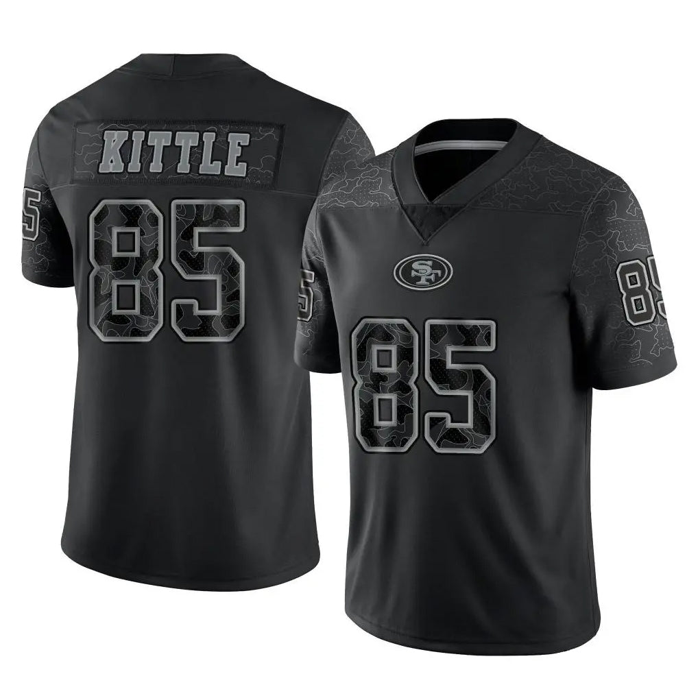 SF.49ers #85 George Kittle Player Black Limited Reflective Home Game Ddoa Stitched Jerseys