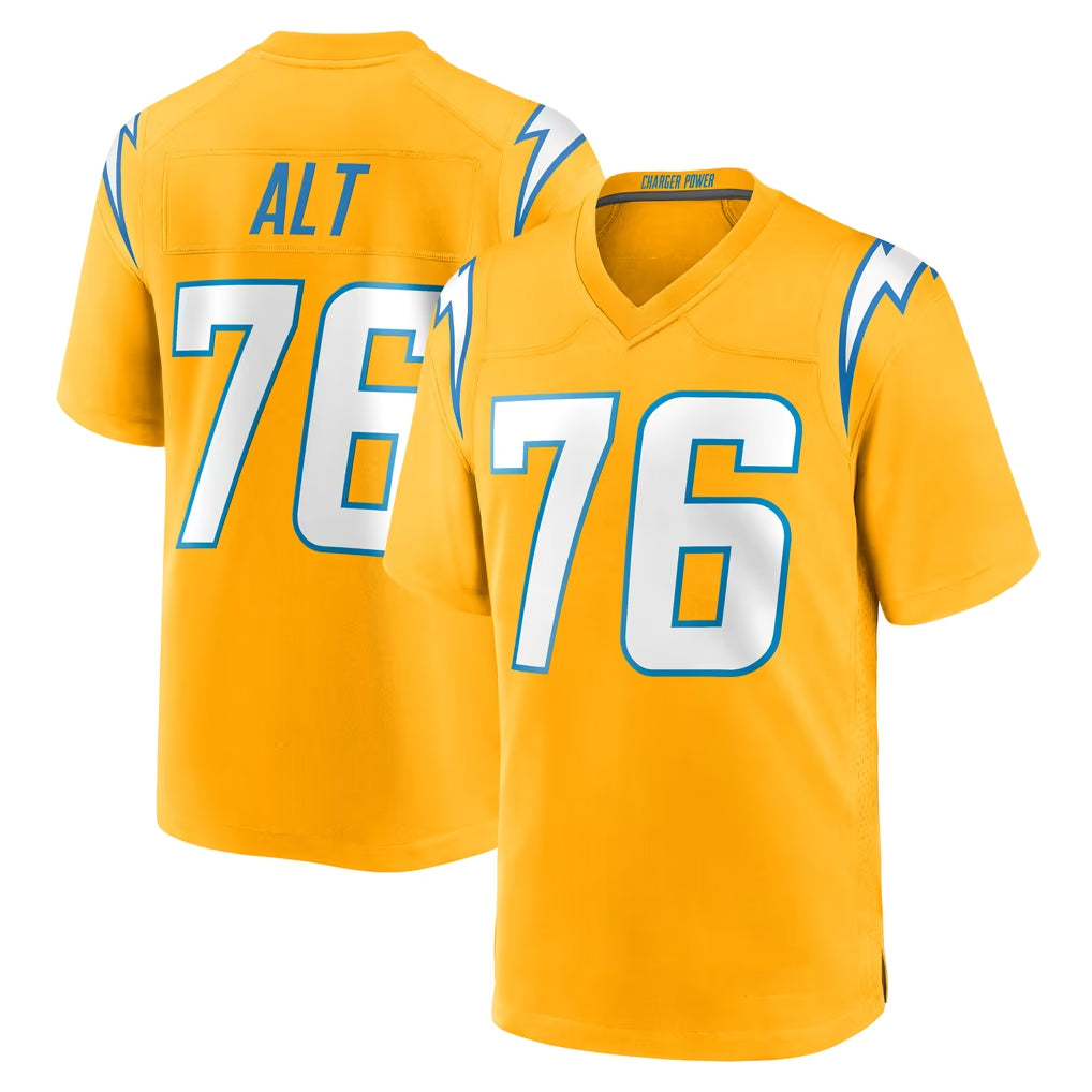 LA.Chargers #76 Joe Alt Player Gold Home Game Ddoa Stitched Jerseys