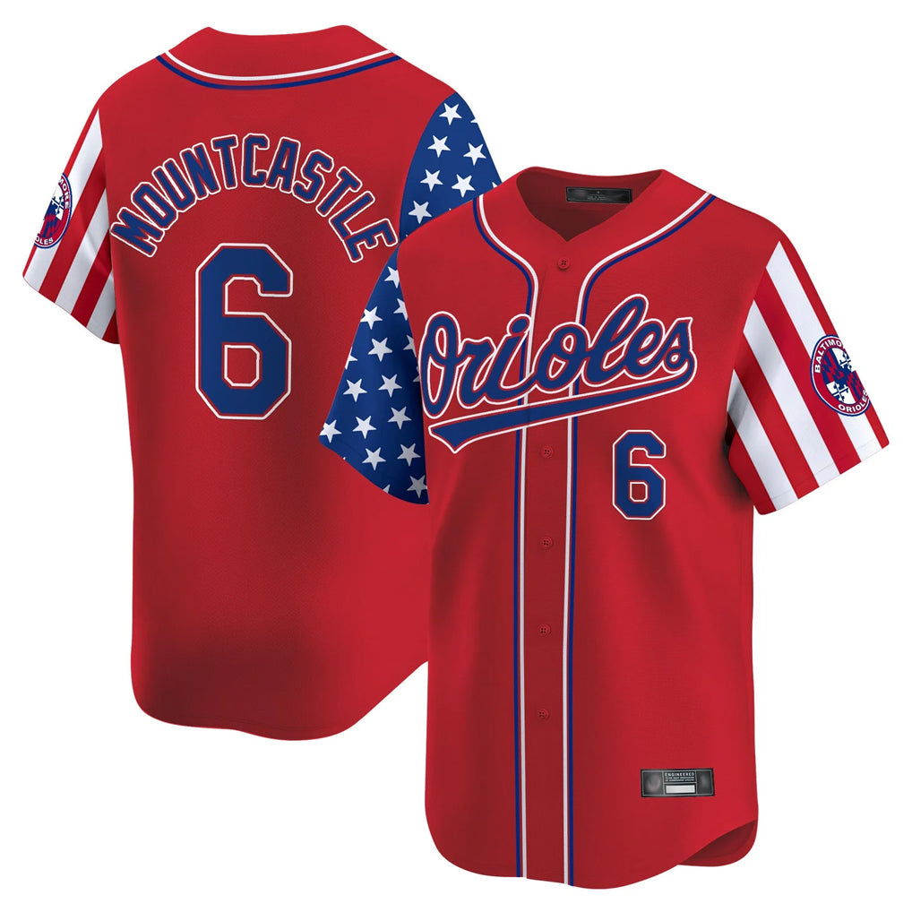 B.Orioles #6 Ryan Mountcastle Player Red Independence Day Vapor Premier Limited Home Game Ddoa Stitched Jerseys