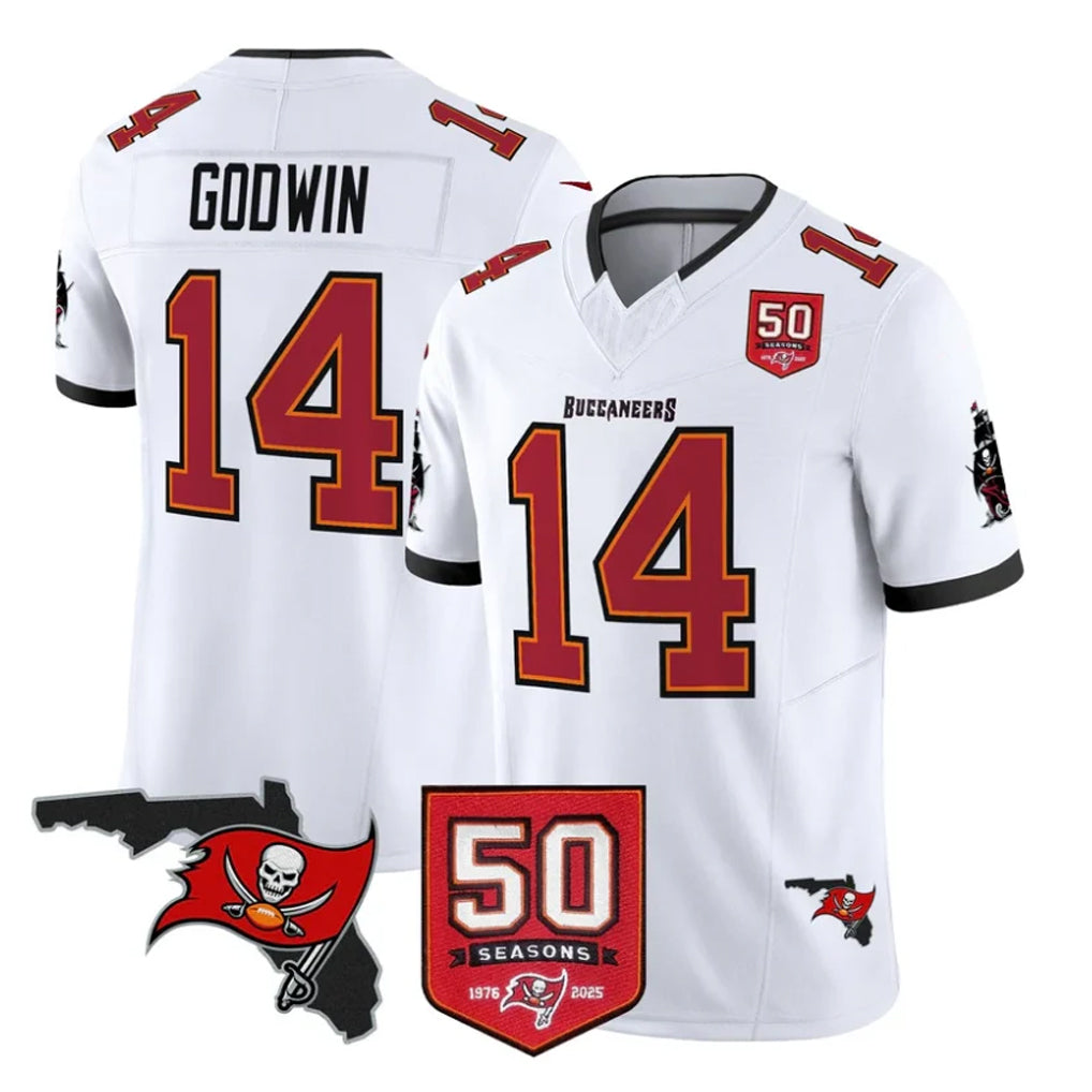 TB.Buccaneers #14 Chris Godwin Jr. Player White 50th Season Vapor Limited Home Game Ddoa Stitched Jerseys