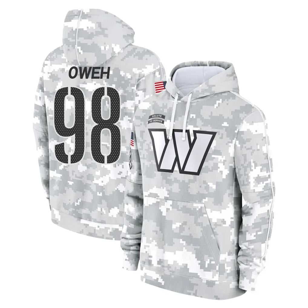 W.Commanders #98 Odafe Oweh Player Arctic Camo Limited Salute to Service Pullover Hoodies Game Ddoa Stitched Jerseys