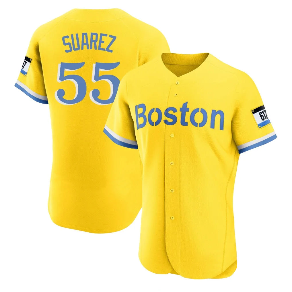 B.Red Sox #55 Ranger Su¨¢rez Player Yellow Limited Elite Home Game Ddoa Stitched Jerseys