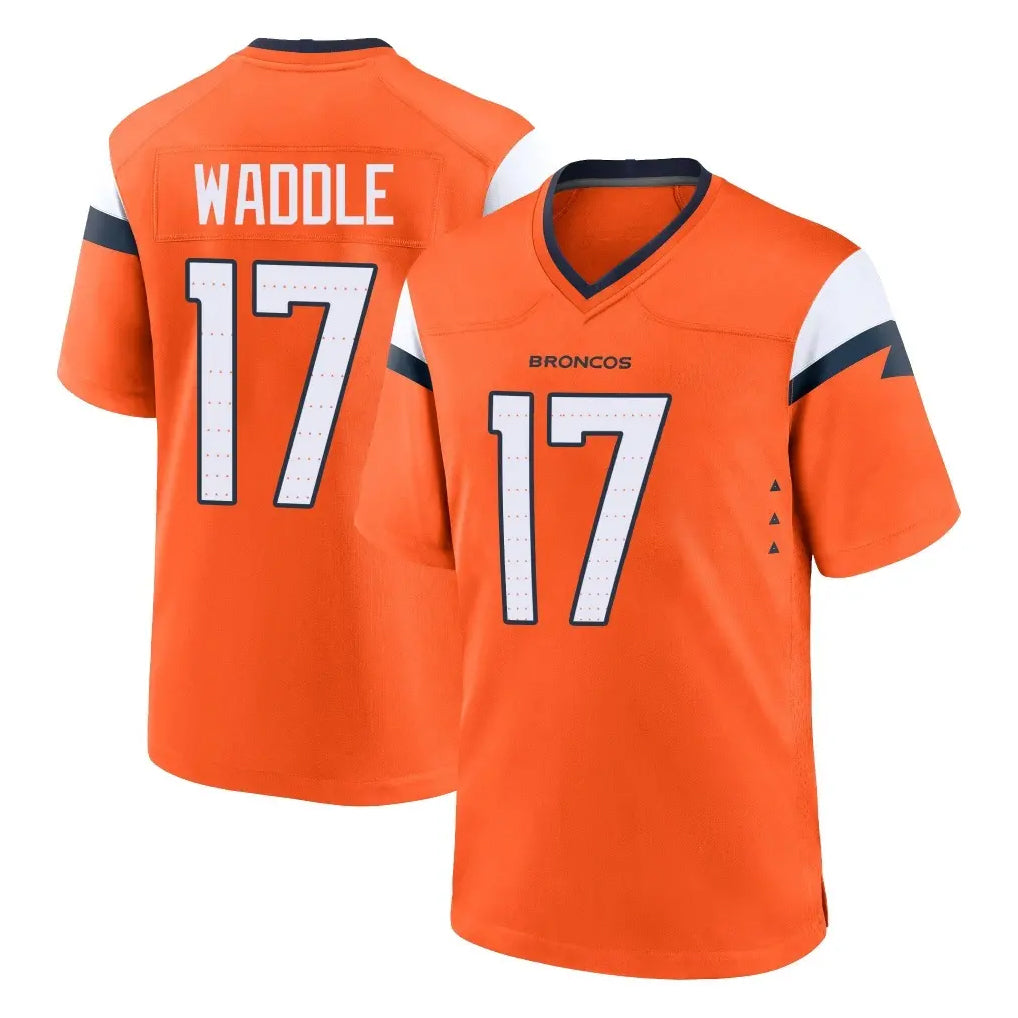 D.Broncos #17 Jaylen Waddle Player Orange Home Game Ddoa Stitched Jerseys