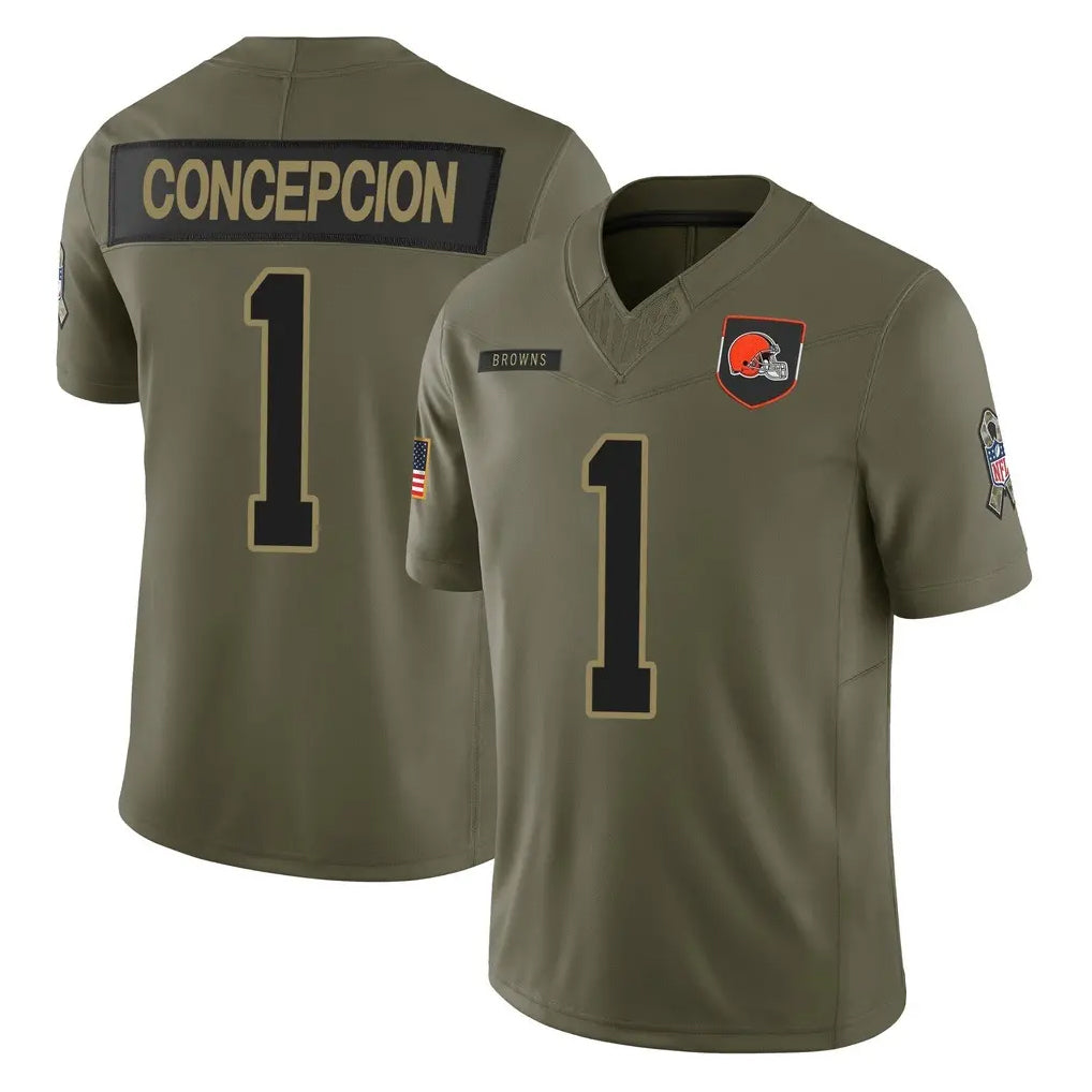 C.Browns #1 KC Concepcion Player Olive 2025 Salute to Service Limited Home Game Ddoa Stitched Jerseys