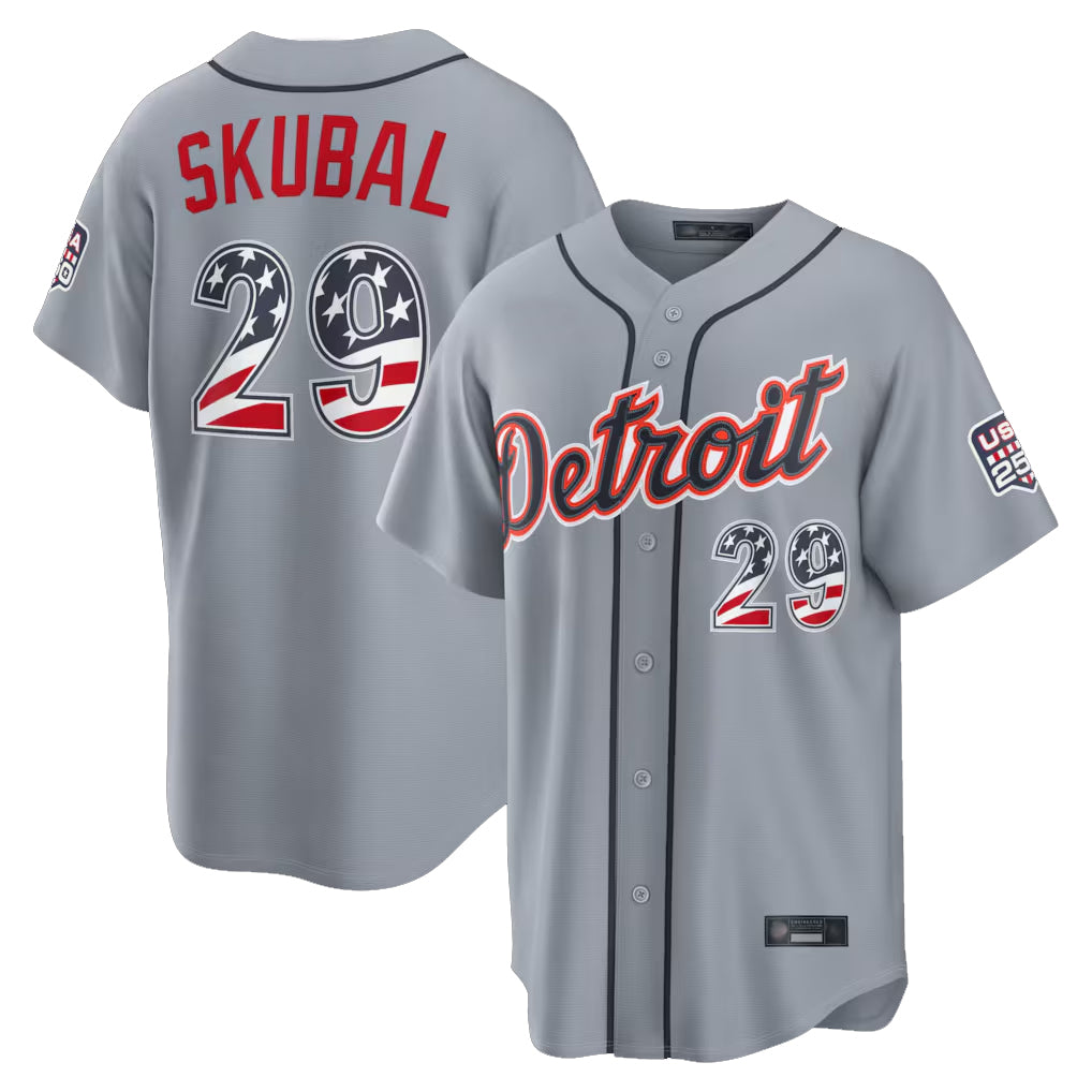 D.Tigers #29 Tarik Skubal Player Gray USA 250 Fourth of July Limited Elite Home Game Ddoa250Ys Stitched Jerseys