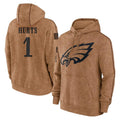 P.Eagles #1 Jalen Hurts Player Brown Salute to Service Pullover Hoodies Limited Game Ddoa Stitched Jerseys