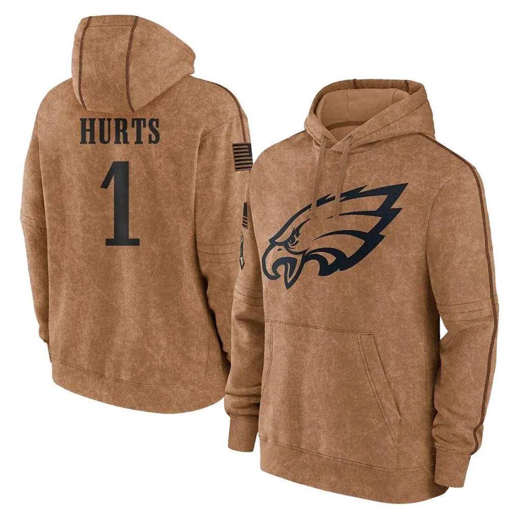 P.Eagles #1 Jalen Hurts Player Brown Salute to Service Pullover Hoodies Limited Game Ddoa Stitched Jerseys