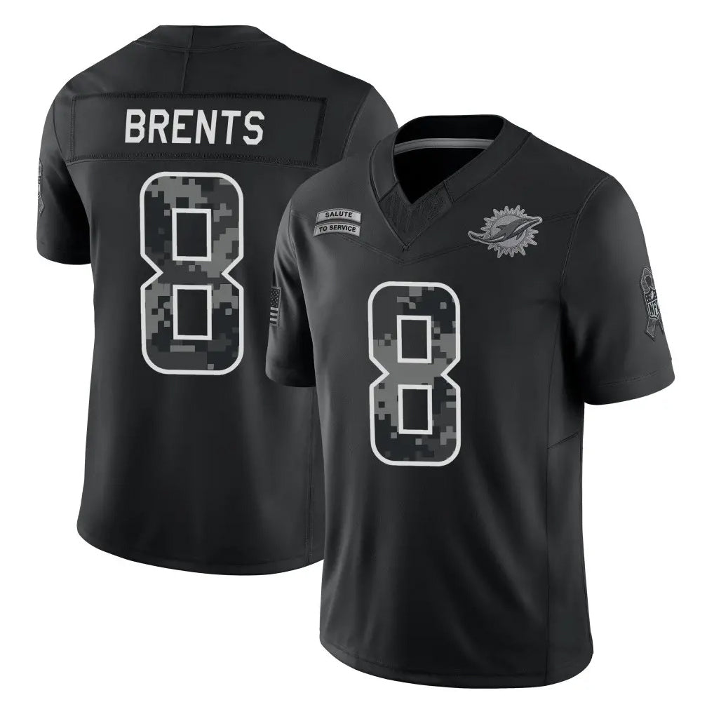 M.Dolphins #8 JuJu Brents Player Black Limited 2026 Salute to Service Home Game Ddoa Stitched Jerseys