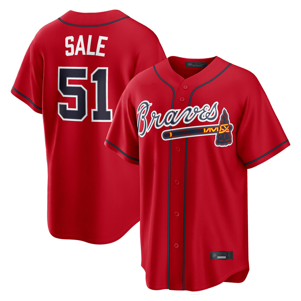 A.Braves #51 Chris Sale Player Red Home Game Ddoa Stitched Jerseys