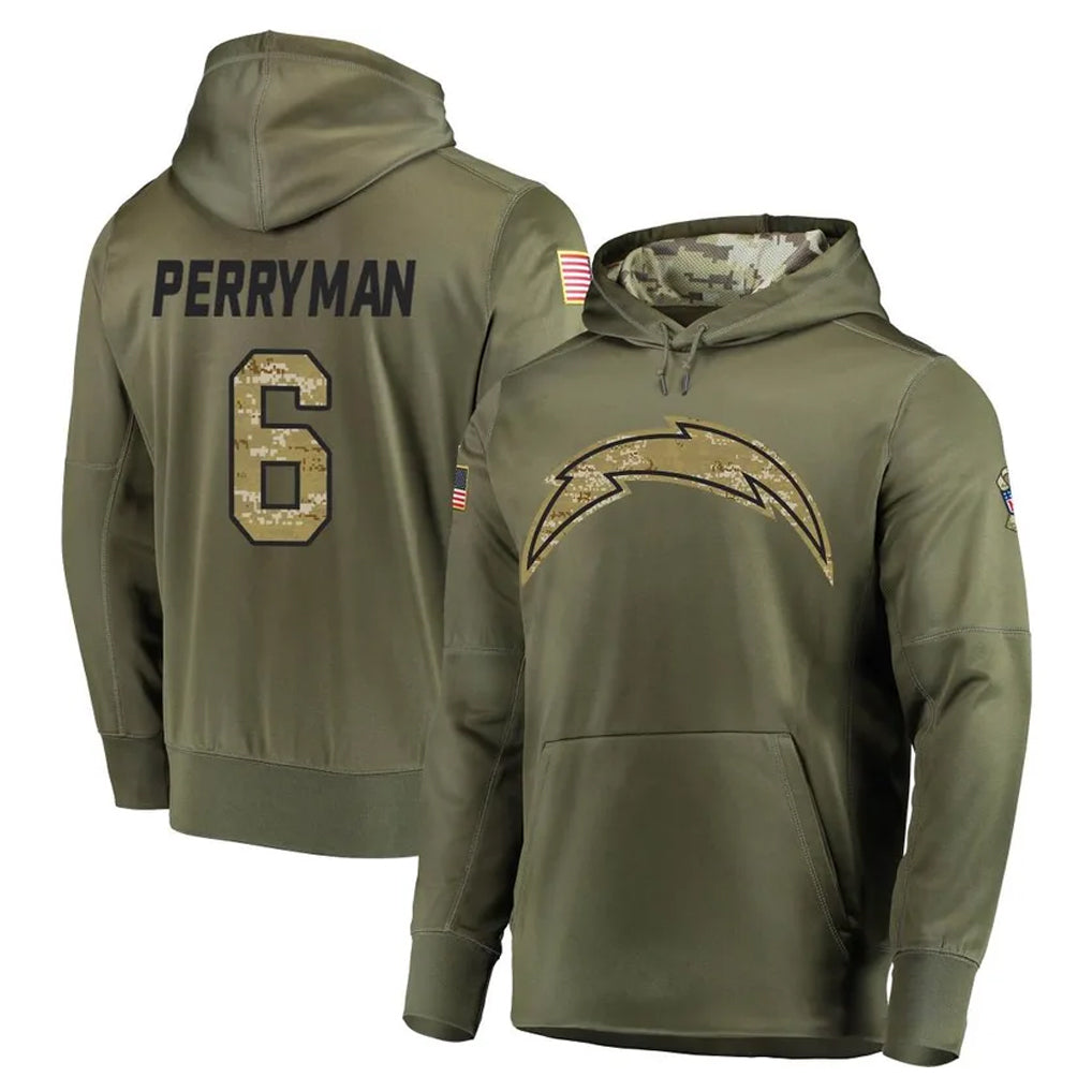 LA.Chargers #6 Denzel Perryman Player Olive Salute to Service Pullover Hoodies Home Game Ddoa Stitched Jerseys