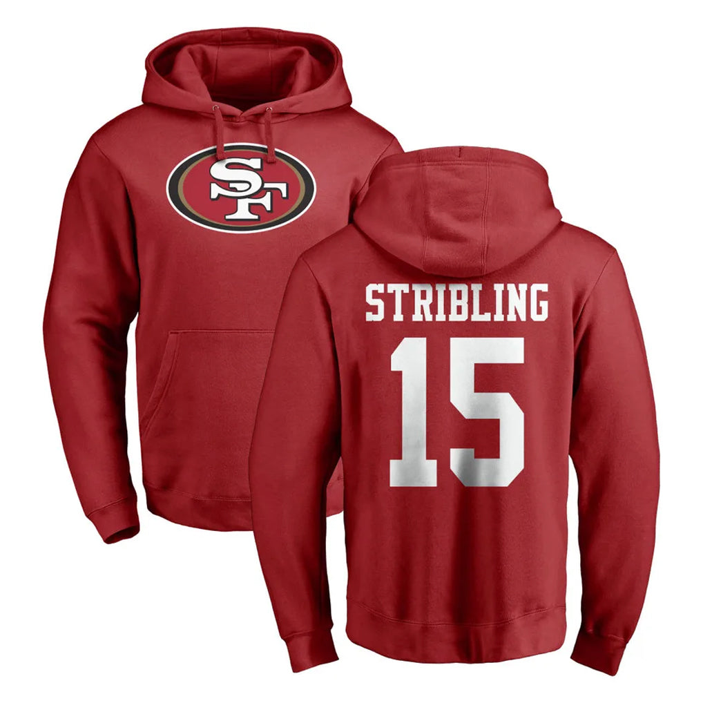 SF.49ers #15 De'Zhaun Stribling Player Red LOGO Pullover Hoodies Home Game Ddoa Stitched Jerseys