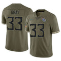 T.Titans #33 Cedric Gray Player Olive Limited Salute to Service Home Game Ddoa Stitched Jerseys