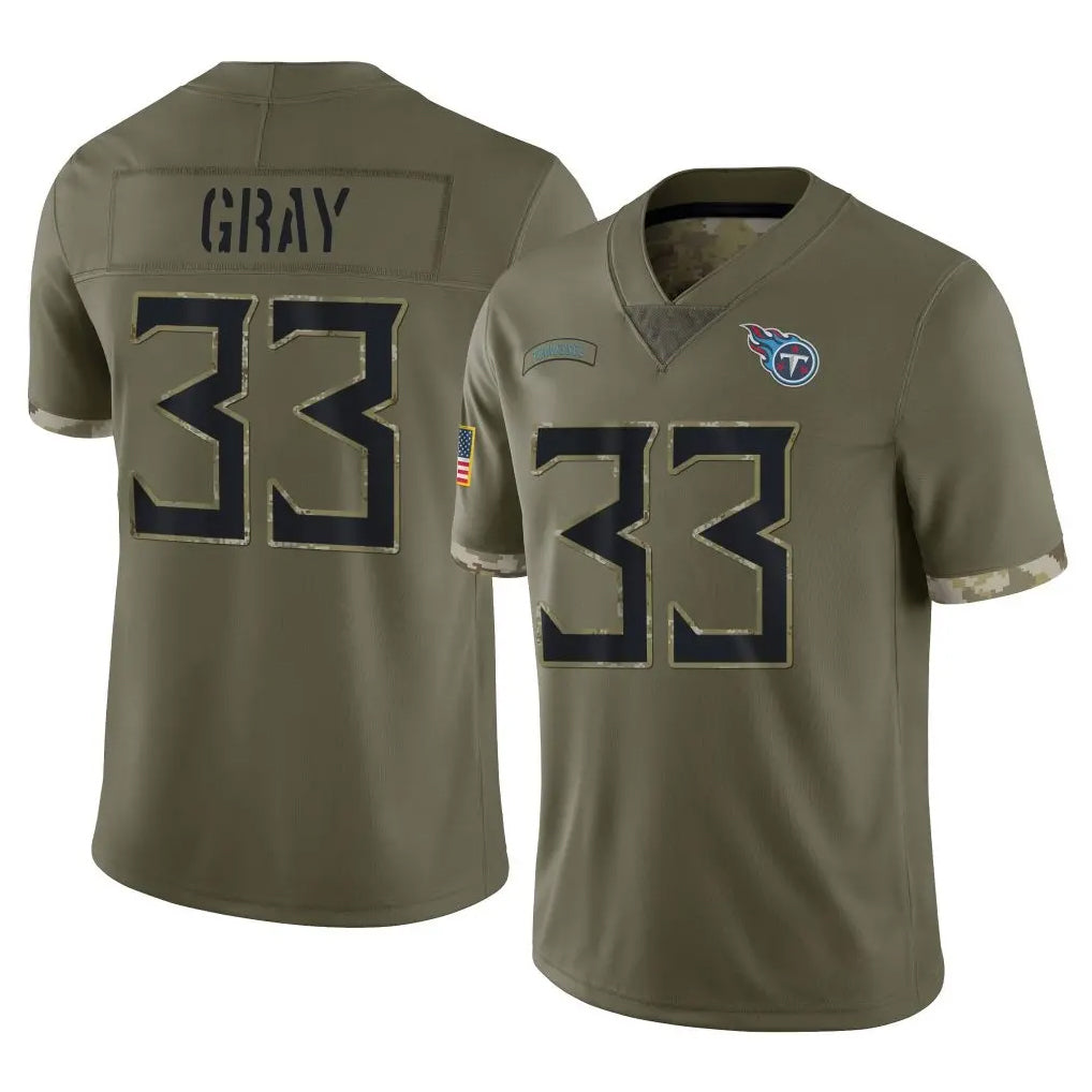 T.Titans #33 Cedric Gray Player Olive Limited Salute to Service Home Game Ddoa Stitched Jerseys