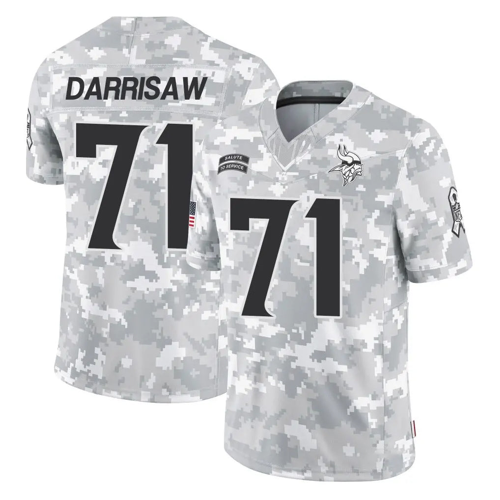 M.Vikings #71 Christian Darrisaw Player Arctic Camo Salute To Service Limited Game Ddoa Stitched Jerseys