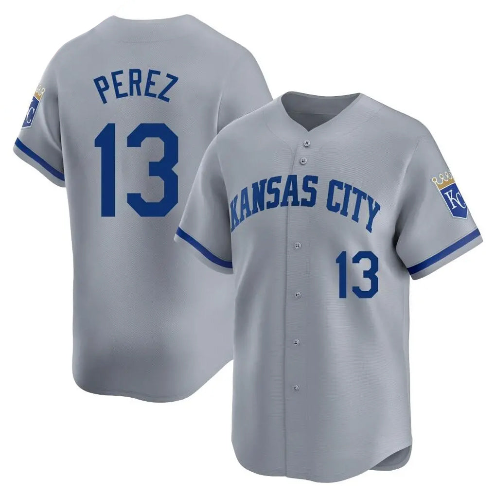 KC.Royals #13 Salvador Perez Player Gray Limited Home Ddoa Stitched Jerseys