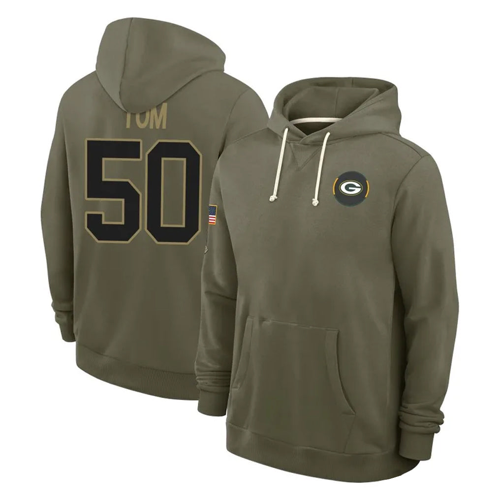 GB.Packers #50 Zach Tom Player Olive Salute to Service Pullover Hoodies Limited Ddoa Stitched Jerseys
