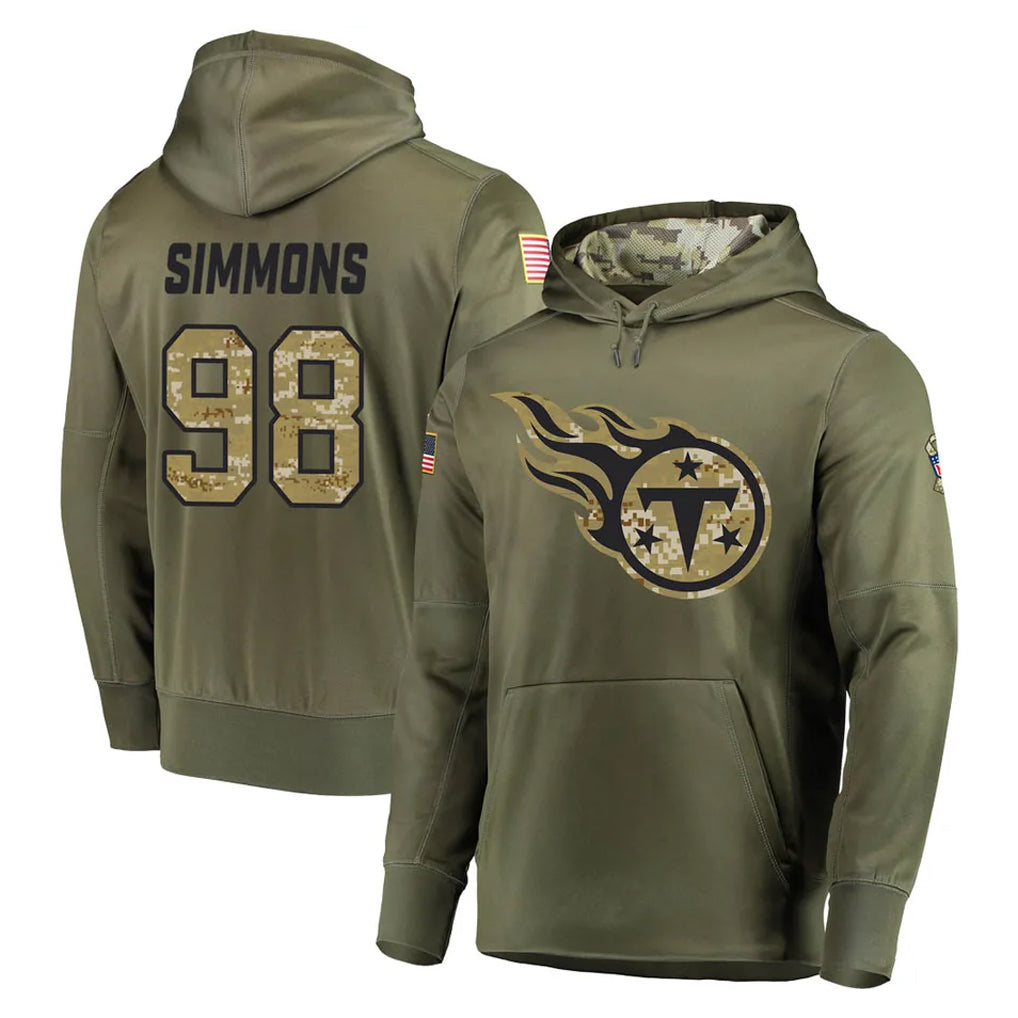T.Titans #98 Jeffery Simmons Player Olive Salute to Service Pullover Hoodies Home Game Ddoa Stitched Jerseys