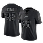 LA.Chargers #28 Kimani Vidal Player Black Limited Reflective Home Game Ddoa Stitched Jerseys