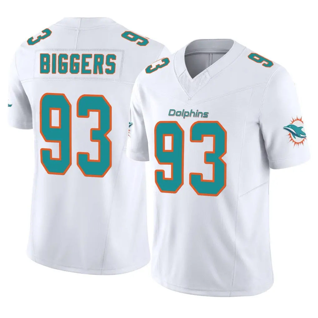 M.Dolphins #93 Zeek Biggers Player White Limited Vapor F.U.S.E. Home Game Ddoa Stitched Jerseys