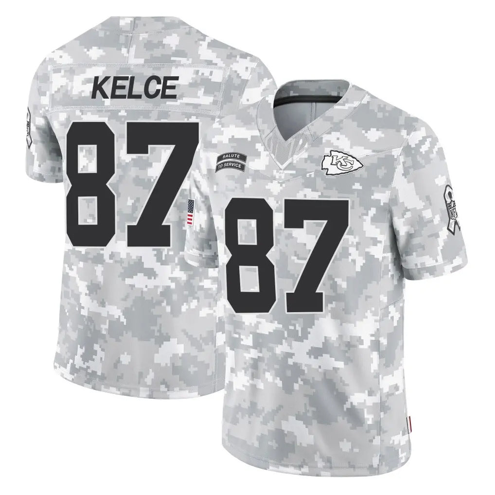 KC.Chiefs #87 Travis Kelce Player Arctic Camo Salute To Service Limited Game Ddoa Stitched Jerseys