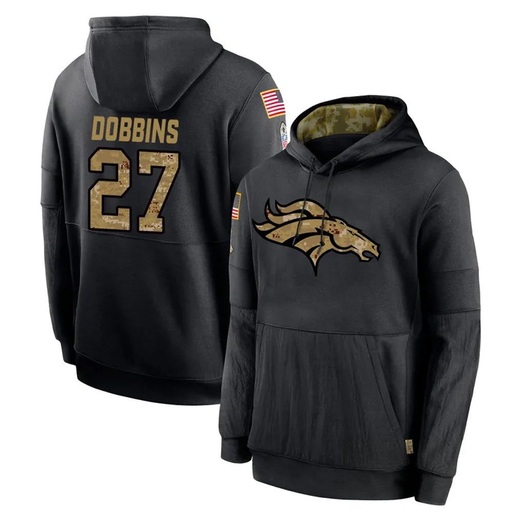D.Broncos #27 J.K. Dobbins Player Black Salute to Service Pullover Hoodies Limited Ddoa Stitched Jerseys