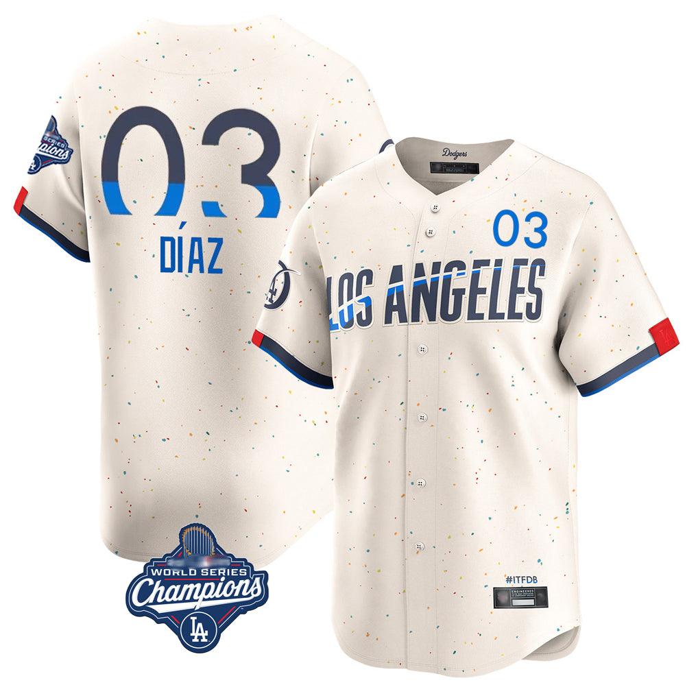 LA.Dodgers #3 Edwin D¨ªaz Player Cream World Series Meet City Connect Limited Home Ddoa Stitched Jerseys