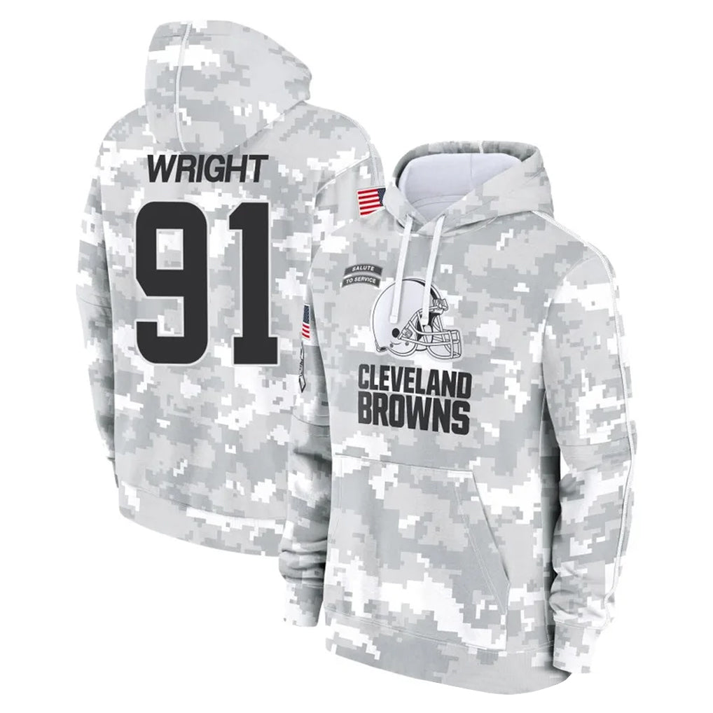 C.Browns #91 Alex Wright Player Arctic Camo Salute to Service Hoodies Limited Game Ddoa Stitched Jerseys