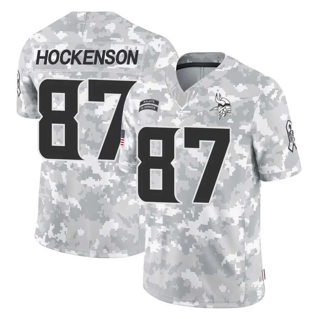 M.Vikings #87 T.J. Hockenson Player Arctic Camo Salute To Service Limited Game Ddoa Stitched Jerseys