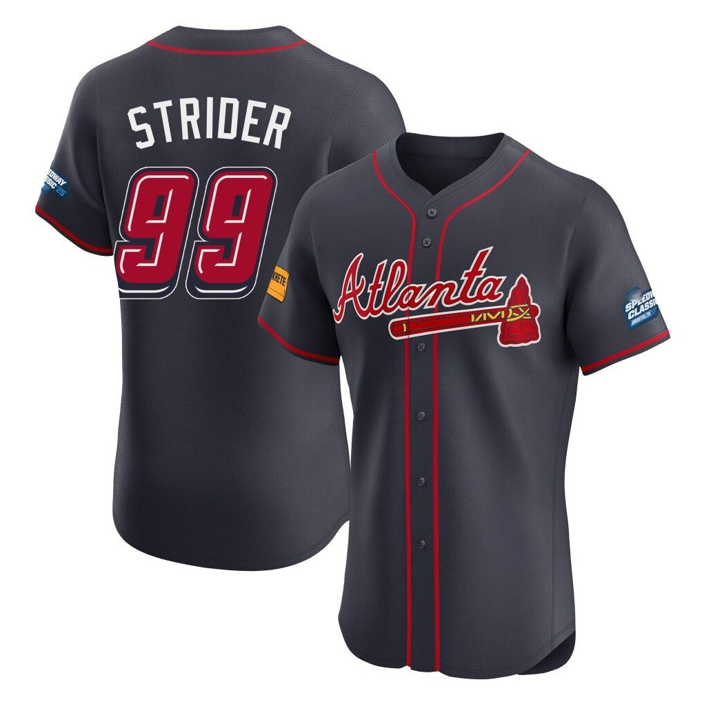 A.Braves #99 Spencer Strider Player Navy 2025 Speedway Classic Limited Elite Home Game Ddoa Stitched Jerseys
