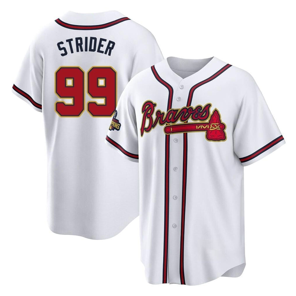 A.Braves #99 Spencer Strider Player White Gold Home Game Ddoa Stitched Jerseys