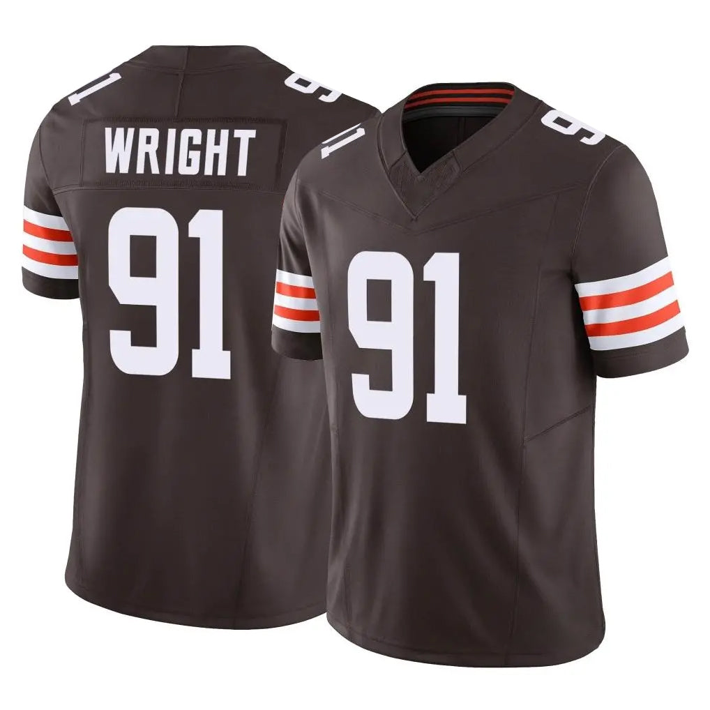 C.Browns #91 Alex Wright Player Brown Vapor F.U.S.E. Limited Home Game Ddoa Stitched Jerseys
