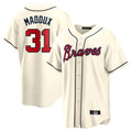 A.Braves #31 Greg Maddux Player Cream Home Game Ddoa Stitched Jerseys