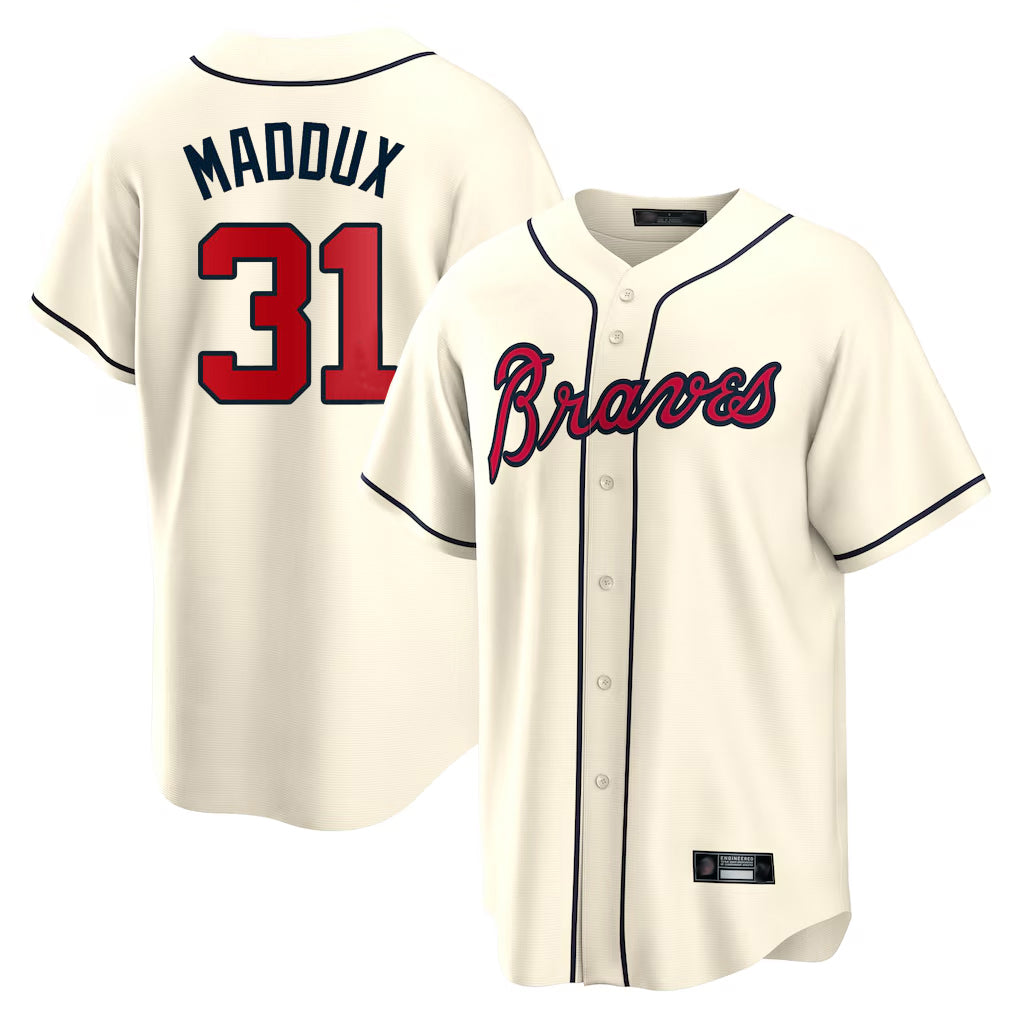 A.Braves #31 Greg Maddux Player Cream Home Game Ddoa Stitched Jerseys
