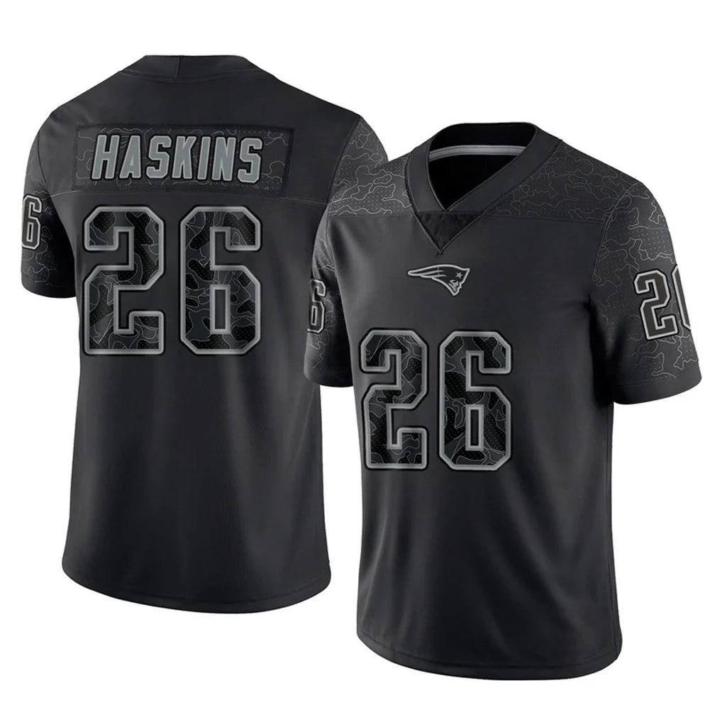 NE.Patriots #26 Hassan Haskins Player Black Reflective LImited Home Game Ddoa Stitched Jerseys