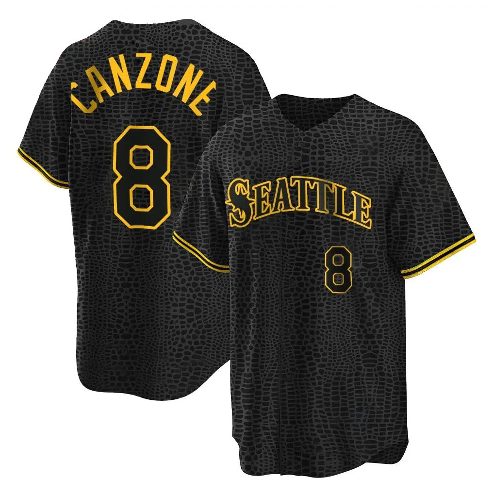 S.Mariners #8 Dominic Canzone Player Black Snake Skin City Home Limited Ddoa Stitched Jerseys
