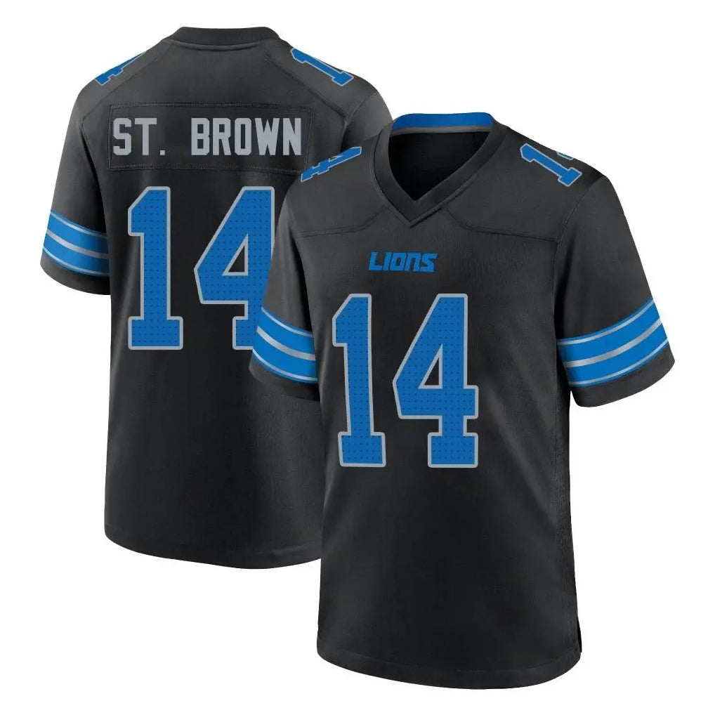 D.Lions #14 Amon-Ra St. Brown Player Black Alternate Home Game Ddoa Stitched Jerseys