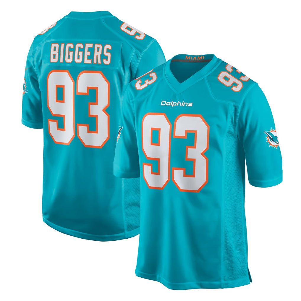 M.Dolphins #93 Zeek Biggers Player Aqua Home Game Ddoa Stitched Jerseys