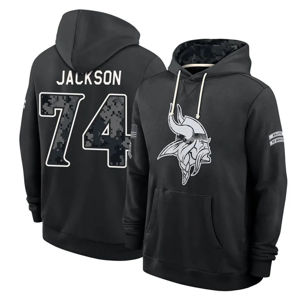 MN.Vikings #74 Donovan Jackson Player 2026 Black Logo Pullover Hoodies Limited Game Ddoa Stitched Jerseys