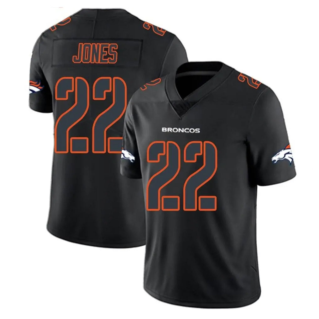 D.Broncos #22 Brandon Jones Player Black Impact Limited Game Ddoa Stitched Jerseys