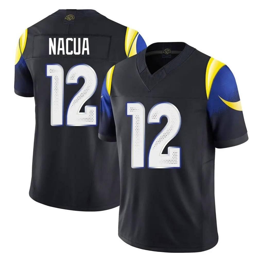 LA.Rams #12 Puka Nacua Player Black Midnight Rivalries Collection Limited Home Game Ddoa Stitched Jerseys