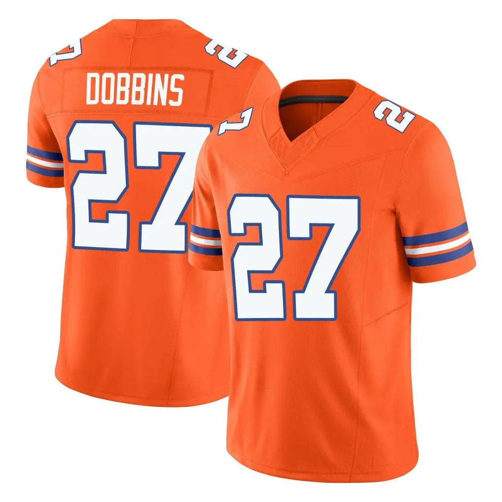 D.Broncos #27 J.K. Dobbins Player Orange Limited Alternate Vapor F.U.S.E. Throwback Game Ddoa Stitched Jerseys